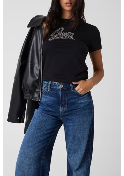 Guess Embro Regular Fit Kadın T-shirt W6bı21k6040 Siyah