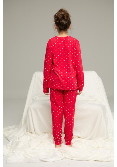 Siyah İnci Pamuklu Bisiklet Yaka Örme Pijama Takım25241153 Kırmızı