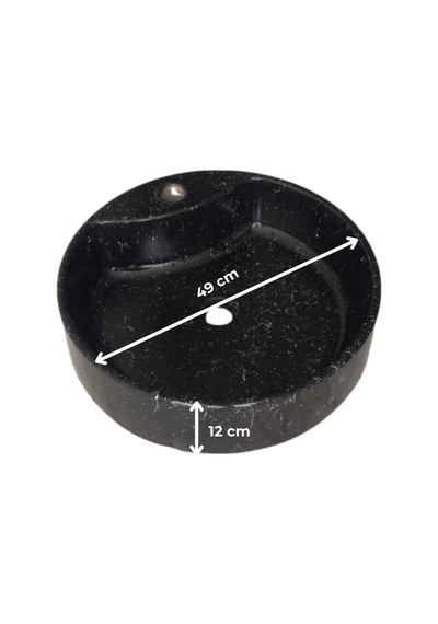 Mermer Desenli Tezgah Üstü Yuvarlak Çanak Taş Lavabo 45 Cm Musluk Delikli Siyah