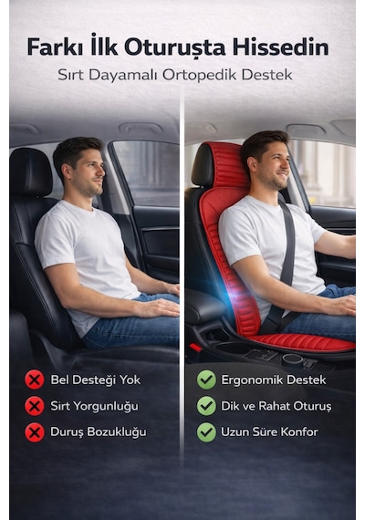 Honda Civic 2012-2015 Üniversal Vento Serisi 2 Parça Ön Oto Koltuk Minderi Kırmızı