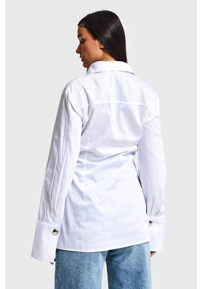 Itsbasic Kadın Beyaz Kimona Stil Bağlamalı Tasarım Gömlek