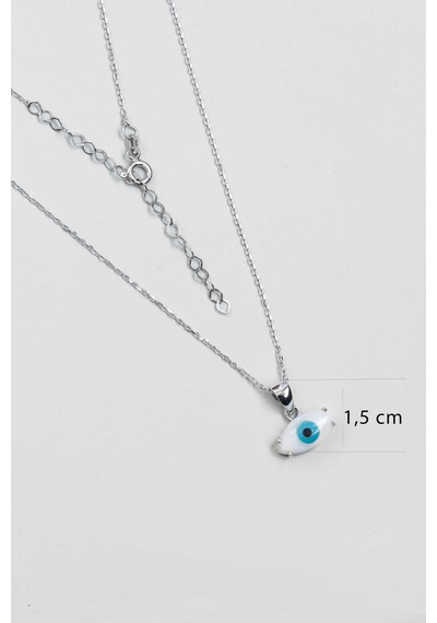 Minimal Göz 18 Ayar Beyaz Altın Kaplama 46 Cm Gümüş Kolye Gümüş - Rodyum