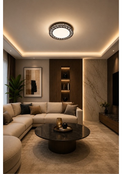 Truva Modern Siyah 40'lık Akrilik Uzaktan Kumandalı Dimmerli 3 Renk Ledli Plafonyer Ledli Avize Çap 40 Cm Truva Siyah Truva Siyah