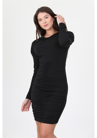 Neşeli Butik Kadın Siyah Yeni Sezon Önü Büzgülü Mini Elbise Shnz26 Siyah