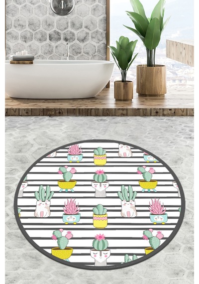 Catinus Cactus Çap Banyo Halısı Djt 120x120 cm, Banyo Halısı , Banyo paspası yıkanabilir Çok Renkli
