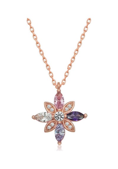 Gümüş Rose Mix Taşlı Umut Çiçeği Kolye Çok Renkli Çok Renkli