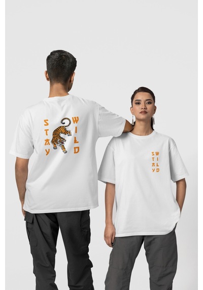 Stay Wild Ön-arka Baskılı %100 Pamuk Beyaz Kadın/erkek Unisex Rahat Kalıp Oversize T-shirt Beyaz Stay Wild Ön-arka Baskılı %100 Pamuk Beyaz Kadın/erkek Unisex Rahat Kalıp Oversize T-shirt Beyaz