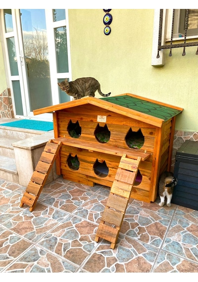Pati Emlak Ahşap Kedi Evi Dış Mekan Pati Emlak Kedi Kulübesi