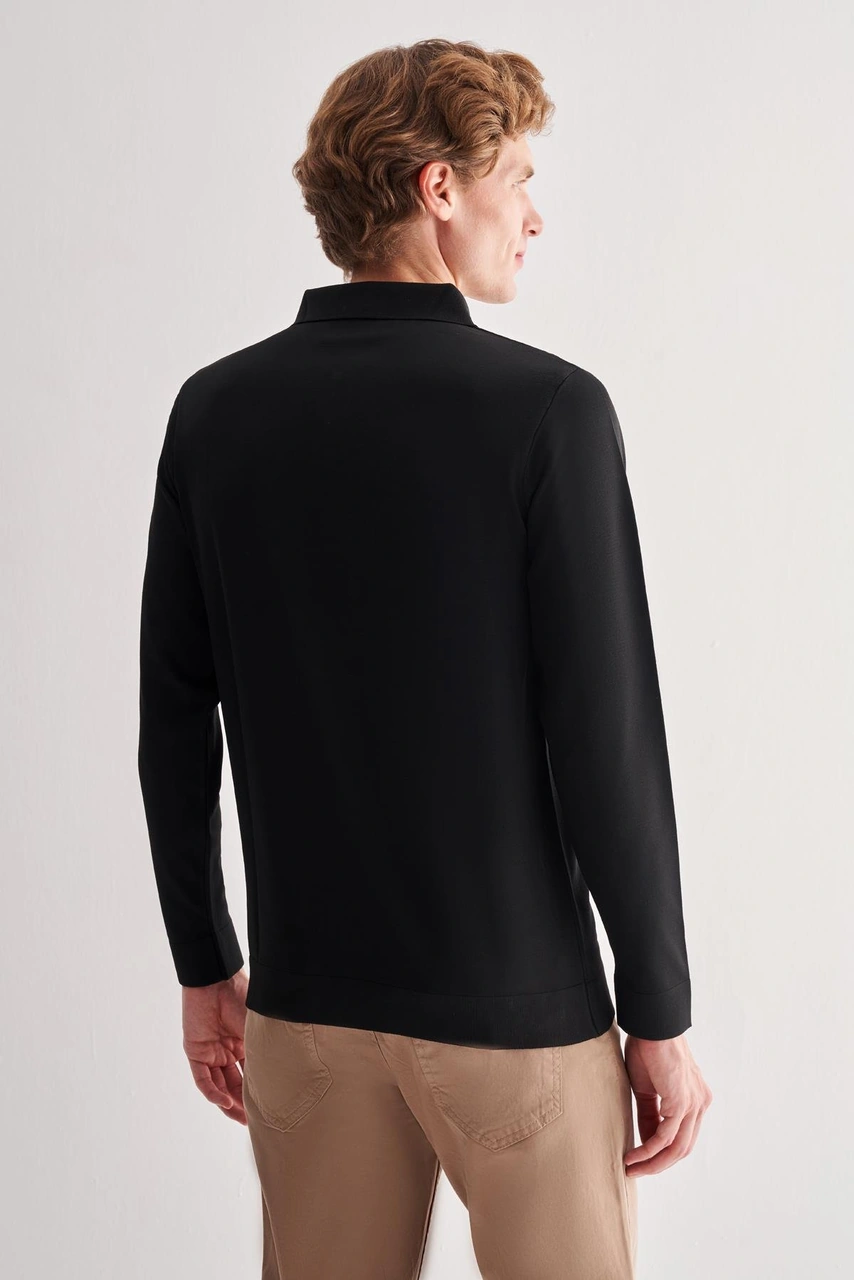 Siyah Uzun Kol Fermuarlı Yaka Cepsiz Slim Fit Triko 1012255150 Siyah