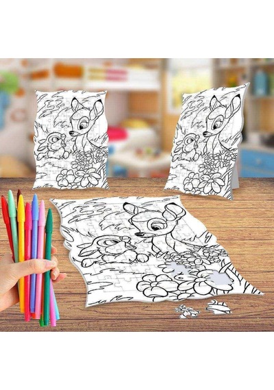 Bambi Ve Arkadaşı Boyama Puzzle Tablo Çocuk Eğitici Yapboz