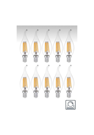 Tr 10 Adet Led Filament Ampul, E14 Duy, 4w, Kıvrık Buji, Gün Işığı, Dimmerli Genel