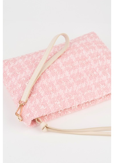 Vivaq Kadın Bellis Tweed Kumaş Pembe Astarlı Suni Deri Bilek Askılı Portföy El Ve Clutch Çanta