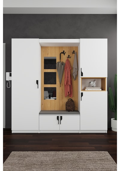 Lüks Aynalı Portmanto Askılı Vestiyer %100 Mdf Çok Raflı Ayakkabılık V04 Beyaz - Karına Lüks Aynalı Portmanto Askılı Vestiyer %100 Mdf Çok Raflı Ayakkabılık V04 Beyaz - Karına