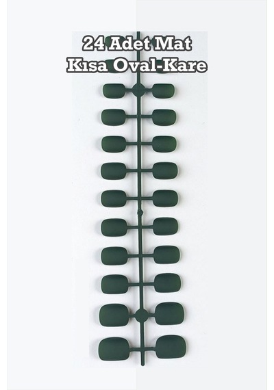 24 Adet Renkli Mat Kısa Takma Tırnak Oval-kare 1051 Haki