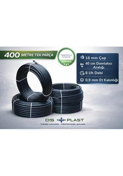 16 Mm 40 Cm Delikli Damla Sulama Borusu 400 Metre 8 L/h 0,9 Mm