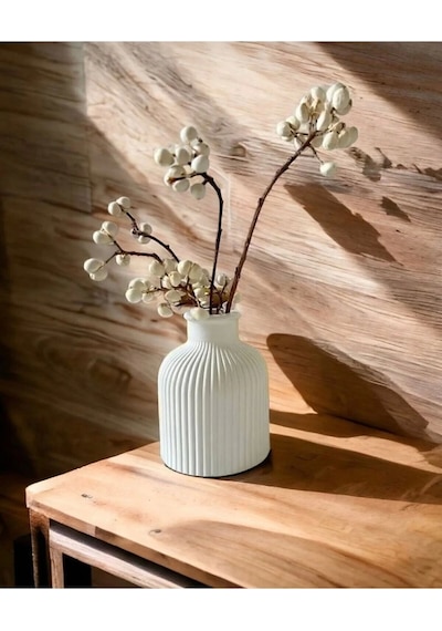 Dekoratif Minimal Pampas Vazo 10 Cm Beyaz