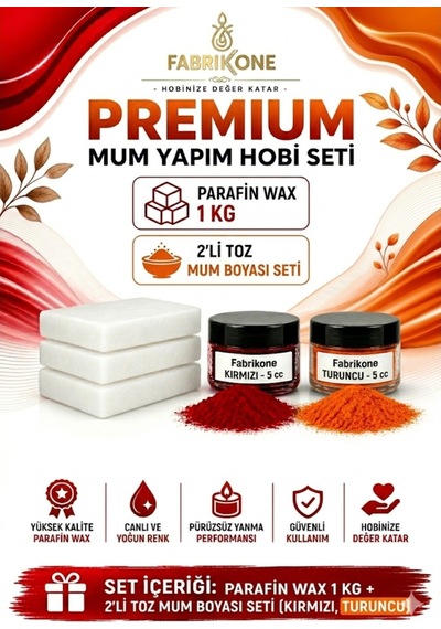 Premium Mum Yapım Hobi Seti - Parafin Wax 1 Kg - 2'li Toz Mum Boyası Seti - Kırmızı, Turuncu Bkfabpw1kg2kt Karışık