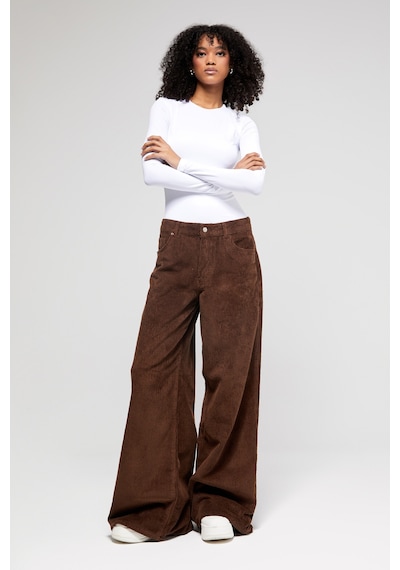 Itsbasic Kadın Taba Renk Hera Kalın Fitilli Kadife Kumaş Palazzo Fit Pantolon