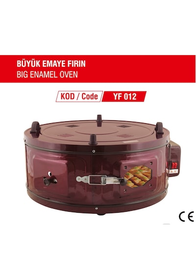 Yıldız Camlı Davul Fırın Büyük Boy Tek Emaye Tepsili Davul Fırın Mürdüm