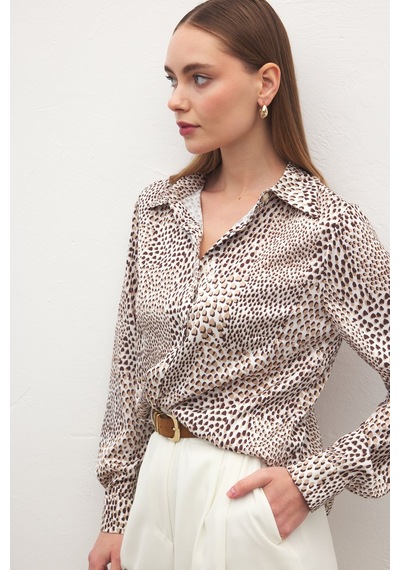 Sateen Desenli Klasik Gömlek - Kahve-137180 kahve