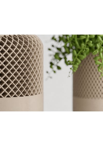 3d Baskı Modern File Desenli Dekoratif Saksı - Minimal Çiçek Saksısı, Ev Ve Ofis Bitki Saksısı-bej