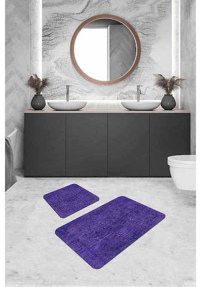 Mor Modern Klasik Banyo Halısı Klozet 2'li Paspas Seti Bs237n11