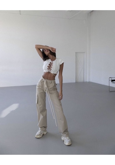 Mai Collection Mai Studios Co. Oslo Bağlamalı Beyaz Crop Beyaz