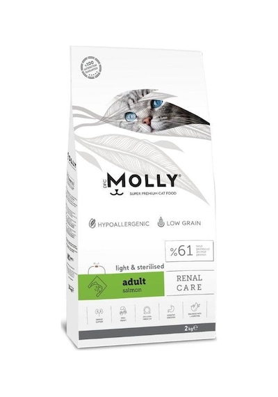 Molly Düşük Tahıllı Hypoallergenic Somonlu Light Kısırlaştırılmış Yetişkin Kedi Maması 2 Kg