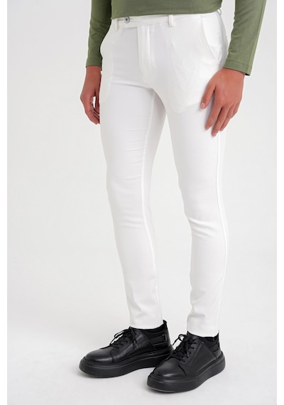 Efor P 1088 Slim Fit Yan Cep Esnek Pamuklu Casual Beyaz Pantolon Beyaz