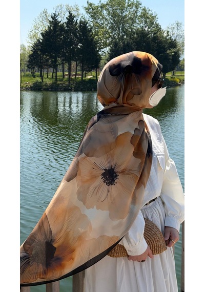 Qalortex Scarf Pamuklu Rosaly Desen Şal-gold