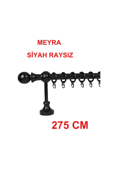 Meyra Demonte Başlıklı Ahşap Rustik Perde Askısı - Raysız -siyah 275 Cm Siyah