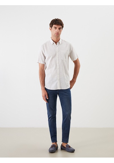 Lcwaıkıkı Classic Bej Regular Fit Kısa Kollu Armürlü Erkek Gömlek