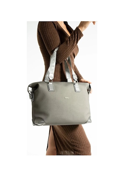 Just Polo Kadın Büyük Valiz Boy Ayarlanabilir Askılı Lüks El Ve Omuz Çantası Shopper Ebat: 33 X 40 Cm Gri