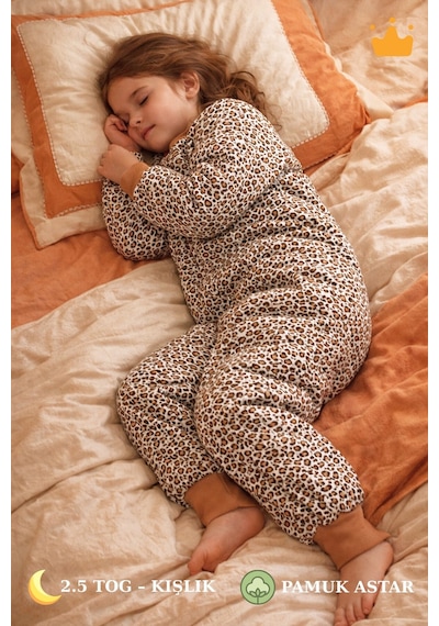 Babyhola 2.5 Tog Yorgan Gerektirmeyen Kalın Elyaf Dolgulu Çocuk Uyku Tulumu Pamuk Astarlı Unisex 6020 Açık Kahve