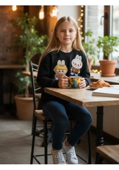 Kız Çocuk Pamuklu Karakter İşlemeli Sweatshirt-16392 Siyah Kız Çocuk Pamuklu Karakter İşlemeli Sweatshirt-16392 Siyah
