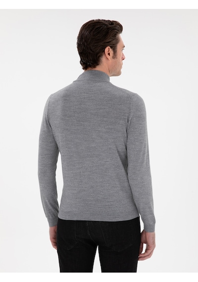 Cacharel Füme Slim Fit Yün Karışımlı Yarım Balıkçı Yaka Basic Triko Kazak Gri