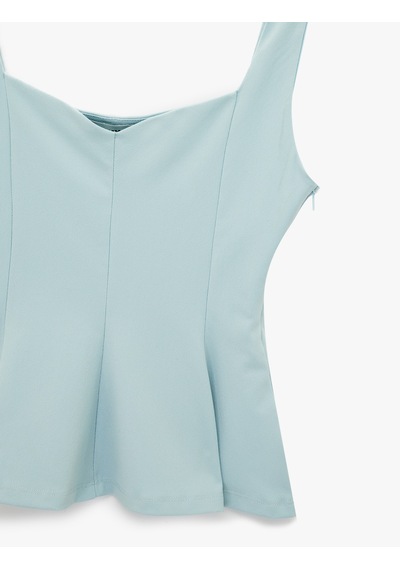 Koton U Yaka Slim Fit Peplum Kolsuz Bluz Mavi 6sal30124ık