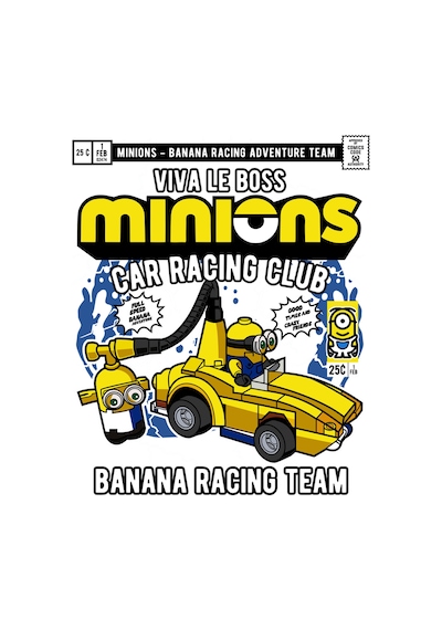 Paybuy Çocuk Grafik Baskılı Tişört Banana Racing Macera Teması Kısa Koll Siyah
