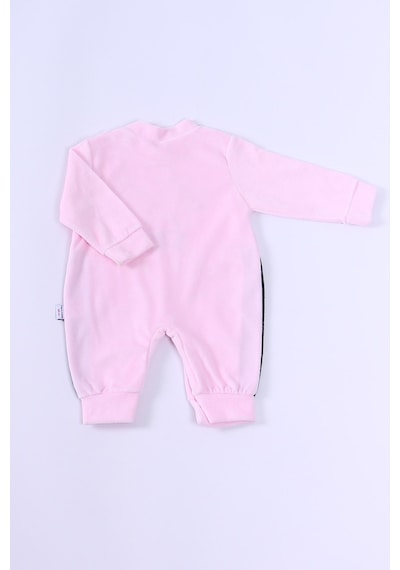 Hçm Bebek Kadife Tulum Uzun Kollu Çıtçıtlı Baskılı D5 Toz Pembe
