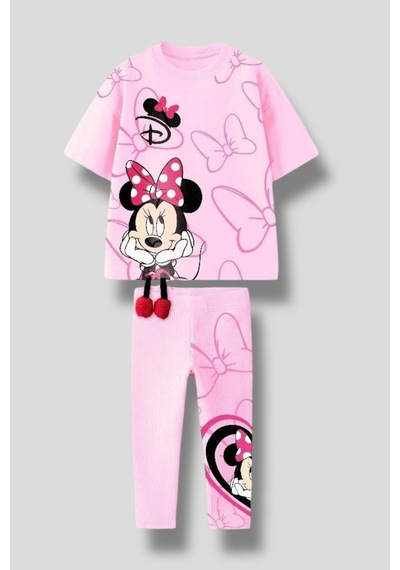 Lolliboomkids Kız Çocuk 3d Sarkık Ayak Detaylı Alt Üst Takım 2 Parça T-shirt Tayt Pembe