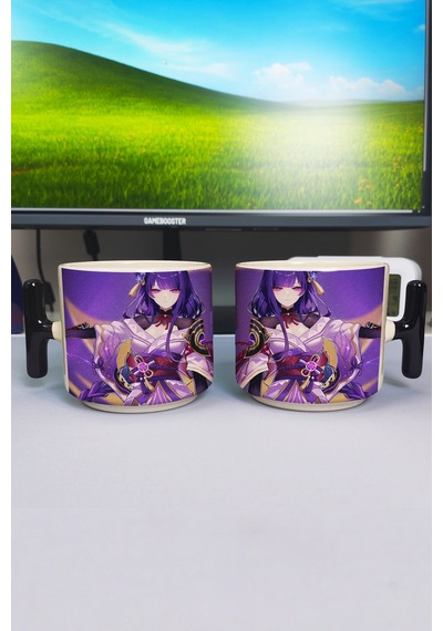 Raiden Genshin İmpact Baskılı Seramik Lüks Kupa 1 Adet T Şeklinde Özel Siyah Kulp Dalga Kulp V2t Çok Renkli