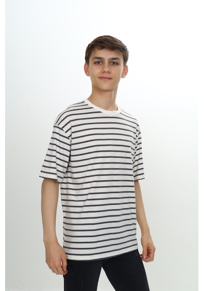 Toontoy Kids Toontoy Unisex Çocuk Çizgili Tişört Beyaz