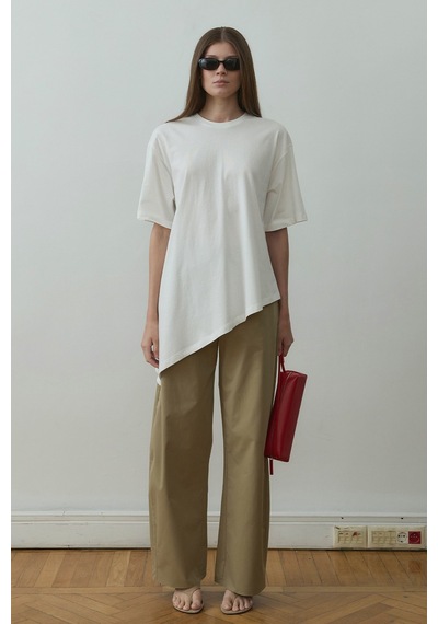 Suud Collection Ekru Asimetrik Oversize Tişört