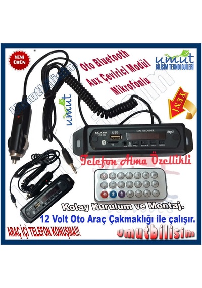 Oto Teyp Çevirici Aux Usb Sd Kart Bluetooth Dönüştürücü Kaliteli (516207041)