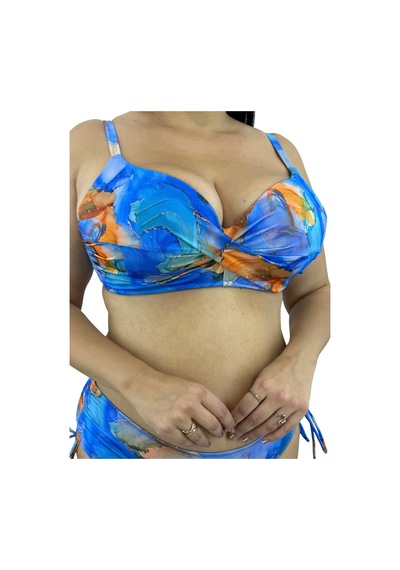 Büyük Beden Sabit Kaplı Toparlayıcı Çapraz Drapeli Yandan Bağlamalı Kadın Bikini Takım Mavi Büyük Beden Sabit Kaplı Toparlayıcı Çapraz Drapeli Yandan Bağlamalı Kadın Bikini Takım Mavi