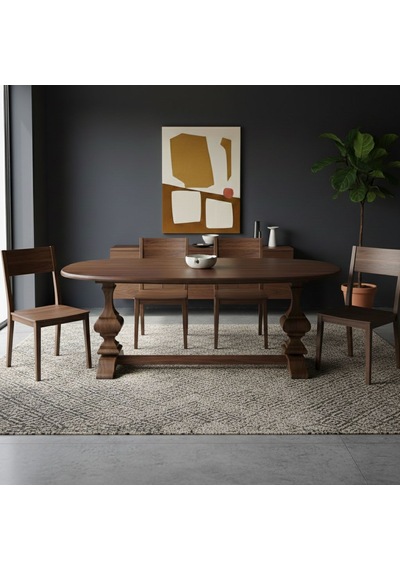 Orleans Fransız Still Oval Ahşap Yemek Masası 90x180 Ceviz
