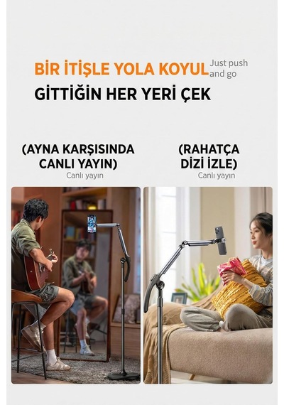Tekerlekli Vlog Tripod Standı, 360 Döner 3 Kollu 8 Eksen Ayarlanabilir Telefon Standı, Bluetooth Kumandalı Profesy Diğer