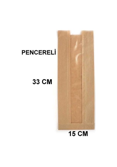 Pencereli Şemua Çizgili Baget Ekmek Fırın Kese Kağıdı Orta Boy 15 x 33 CM 1500 G 240 Adet