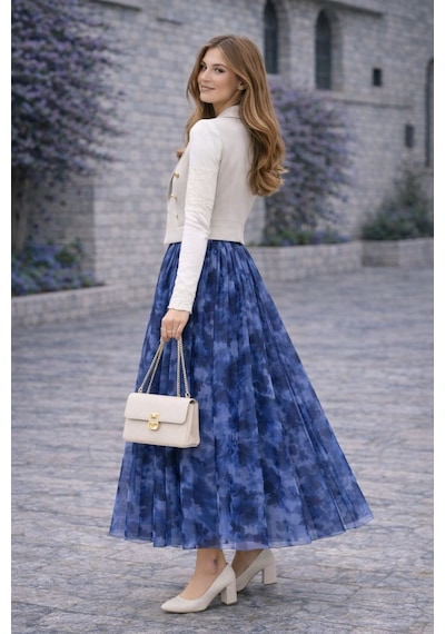 Hira Life Fashion Asimetrik Kesim Etnik Desen Ve Beli Lastikli İçi Astarlı Tül Etek Mavi Mavi Hira Life Fashion Asimetrik Kesim Etnik Desen Ve Beli Lastikli İçi Astarlı Tül Etek Mavi Mavi