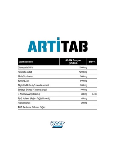 West Nutrition Artitab Glukozamin Sülfat Kondroitin Sülfat -Msm + Hediy...